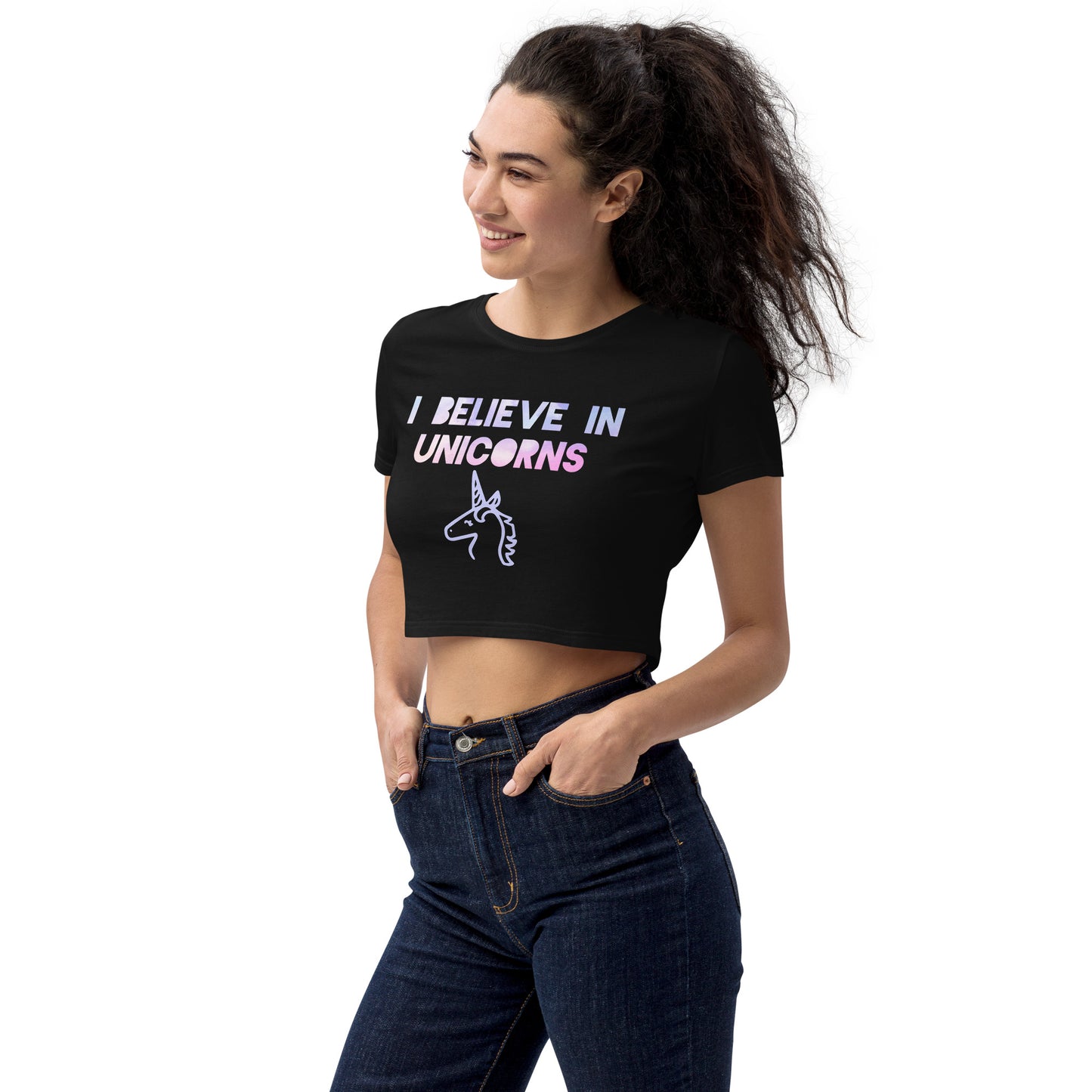 Organic I Believe in Unicorns Crop Top