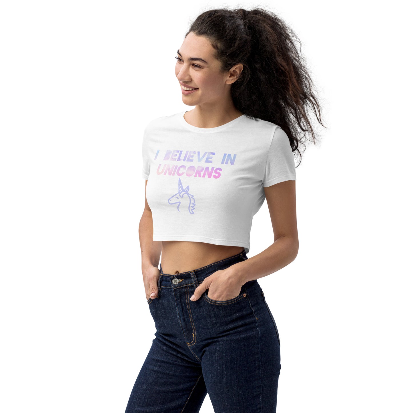 Organic I Believe in Unicorns Crop Top